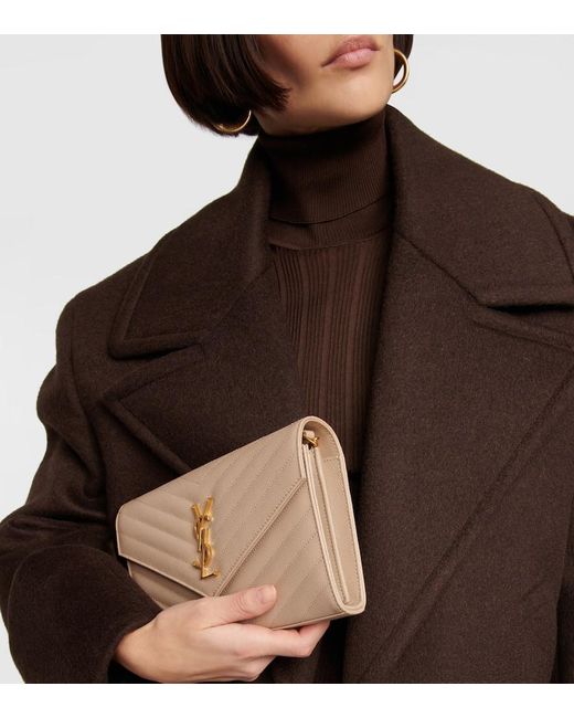 Saint Laurent Natural Cassandre Matelasse Leather Wallet On Chain