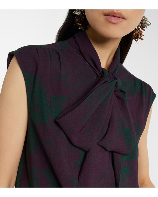 Dries Van Noten Blue Printed Tie-Neck Top