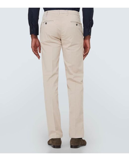 Pantalones chinos de sarga de algodon Canali de hombre de color Natural