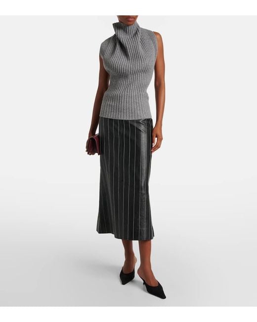 Victoria Beckham Gray Top Aus Rippstrick