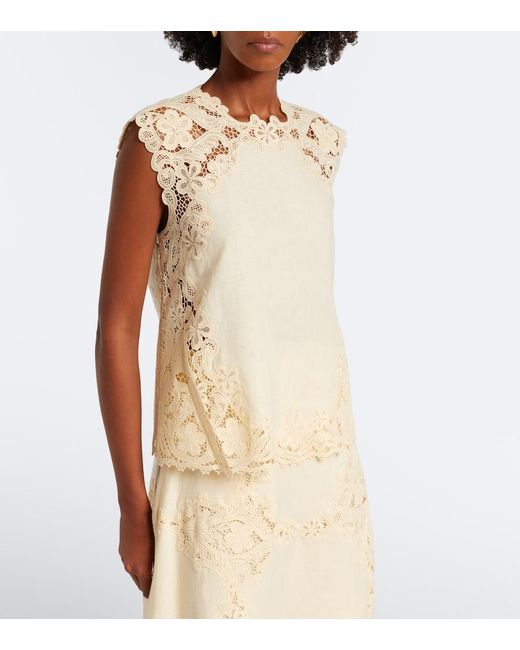 Ulla Johnson Natural Amelie Crochet-Trimmed Linen Top