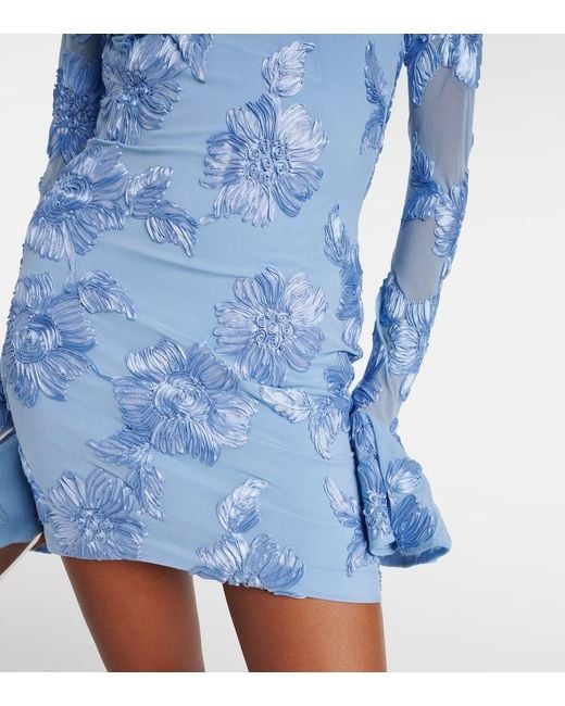 ROTATE BIRGER CHRISTENSEN Blue Bridal Floral-Applique Mesh Minidress