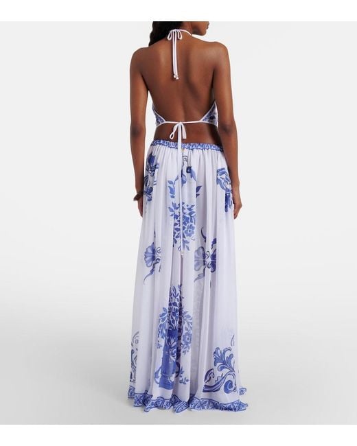 Bananhot Blue Riley Printed Cotton Maxi Dress