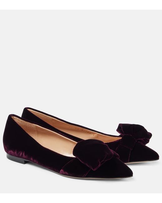 Gianvito Rossi Blue Bow-Detail Velvet Ballet Flats