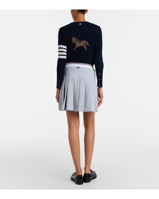 Thom Browne Gray Pleated Cotton-Blend Tweed Miniskirt