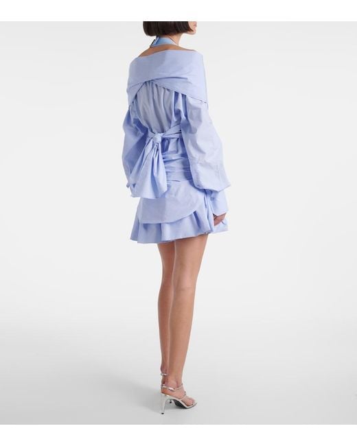 Patou Blue Draped Cotton Poplin Blouse
