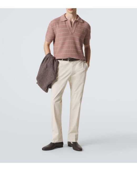 Brioni Pink Embroidered Cotton And Linen Polo Shirt for men