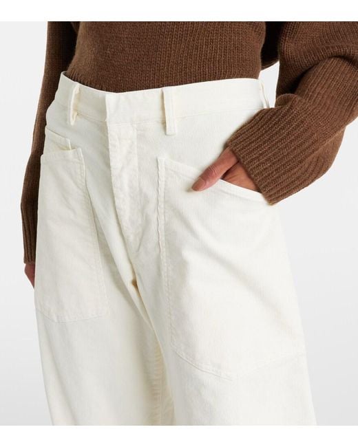 Nili Lotan White Shon Corduroy Barrel-Leg Pants