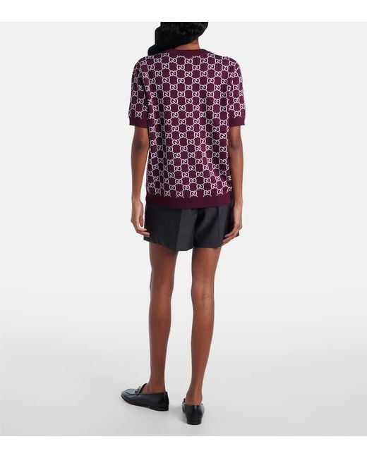 Top Gg Reversible En Laine Melangee Gucci en coloris Red