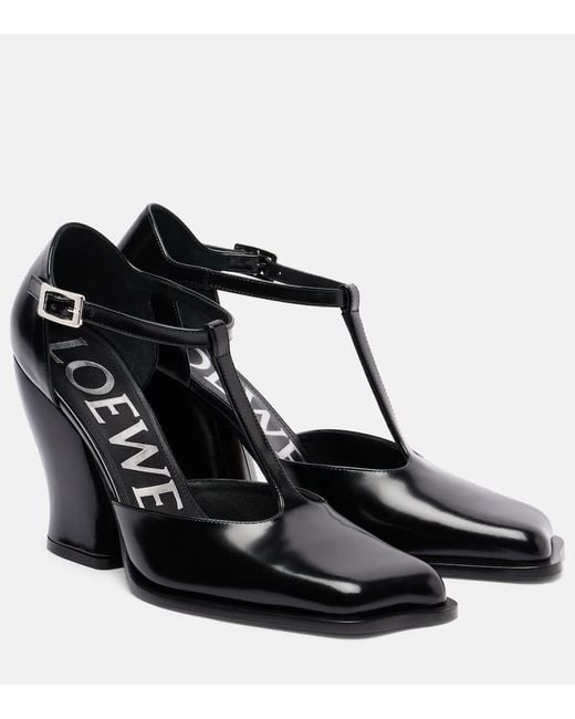 Loewe Black Onda 90 T-Strap Leather Pumps