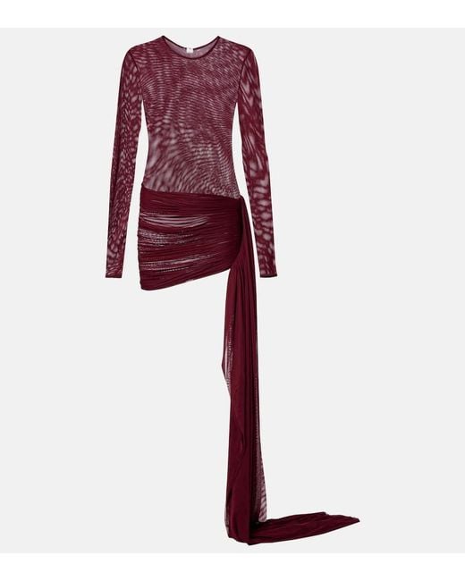 Bananhot Red Aiden Draped Sheer Jersey Minidress