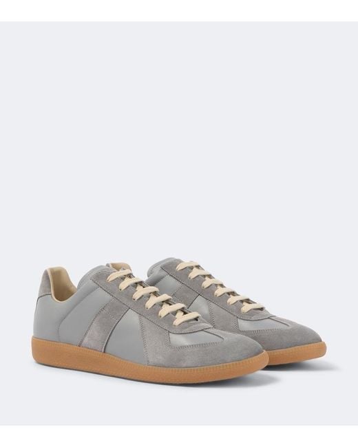 Maison Margiela White Replica Suede-Trimmed Leather Sneakers for men