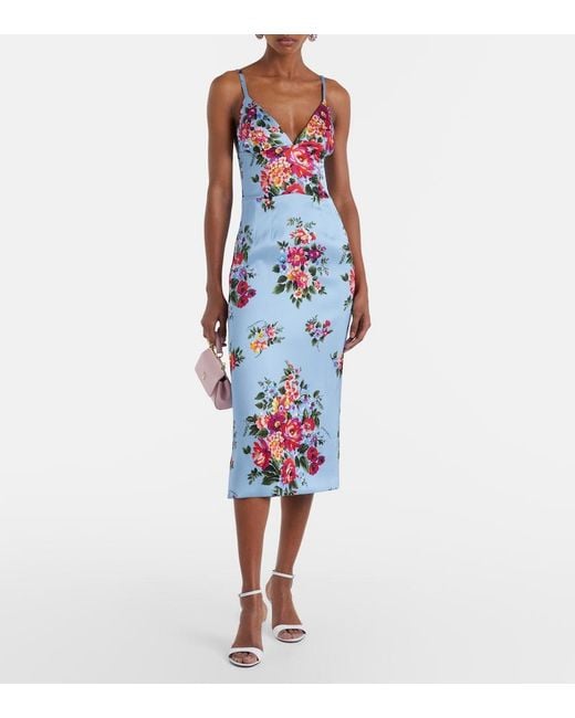 Dolce & Gabbana White Floral Satin Midi Dress