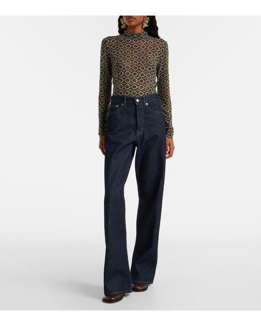 Dries Van Noten Blue High-Rise Wide-Leg Jeans