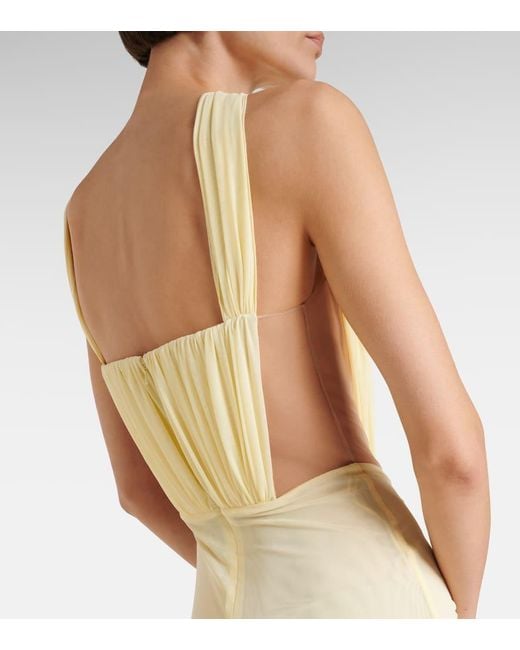 David Koma Metallic Ruched Halterneck Gown