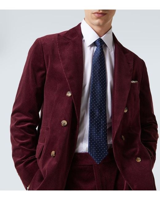Brunello Cucinelli Red Cotton And Cashmere Corduroy Suit for men