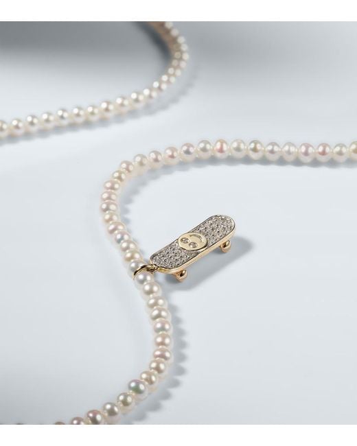 Sydney Evan White Happy Face Skateboard Charm Necklace With Pearls for men