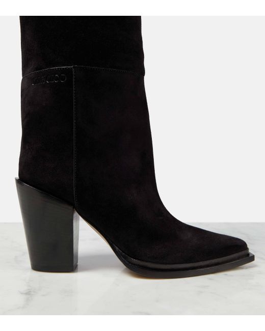 Jimmy Choo Black Cece 80 Suede Knee-high Boots