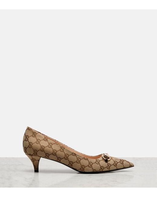 Gucci Natural Erin Gg Canvas Horsebit 45 Pumps