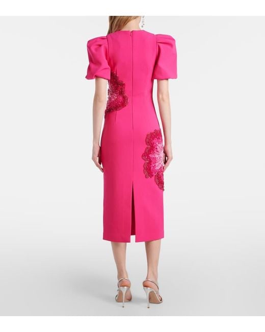Rebecca Vallance Pink Layana Puff-Sleeve Embellished Midi Dress