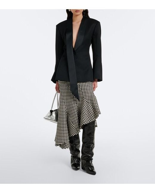 The Attico Gray Ruffled Houndstooth Virgin Wool Midi Skirt