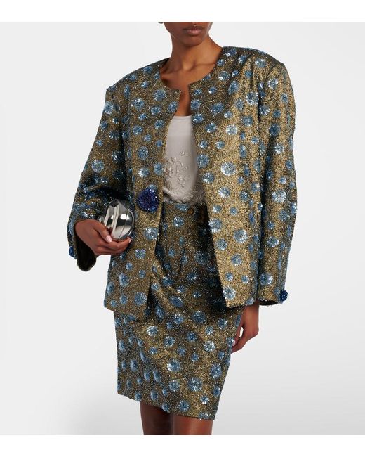 JACQUES WEI Green Floral Sequined Oversized Jacket