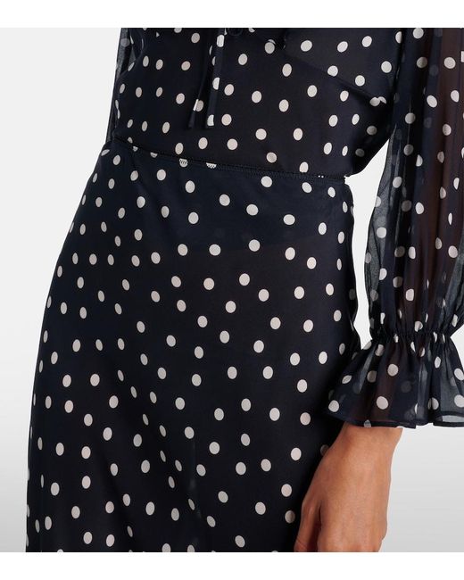 Rixo Blue Ardith Polka-Dot Silk Midi Skirt