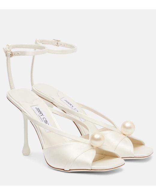 Jimmy Choo White Siva 95 Embellished Satin Sandals