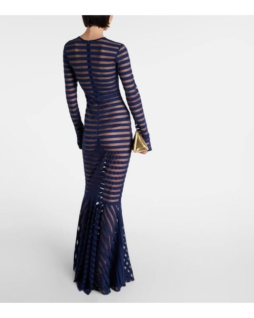 Norma Kamali Blue Striped Mesh Gown