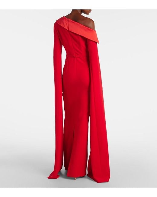 Safiyaa Red Rinoa Caped Crepe Gown