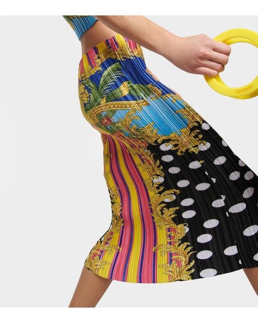 Versace Multicolor Medusa Palm Springs Plisse Midi Skirt
