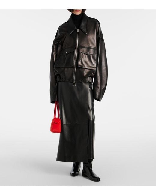 Khaite Black Owey Oversized Leather Jacket