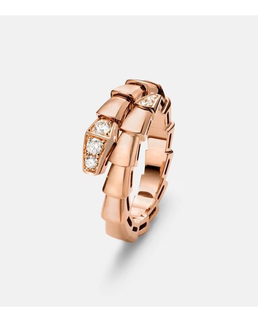Anillo Serpenti Viper De Oro Rosa De 18 Ct Con Diamantes BVLGARI de color White