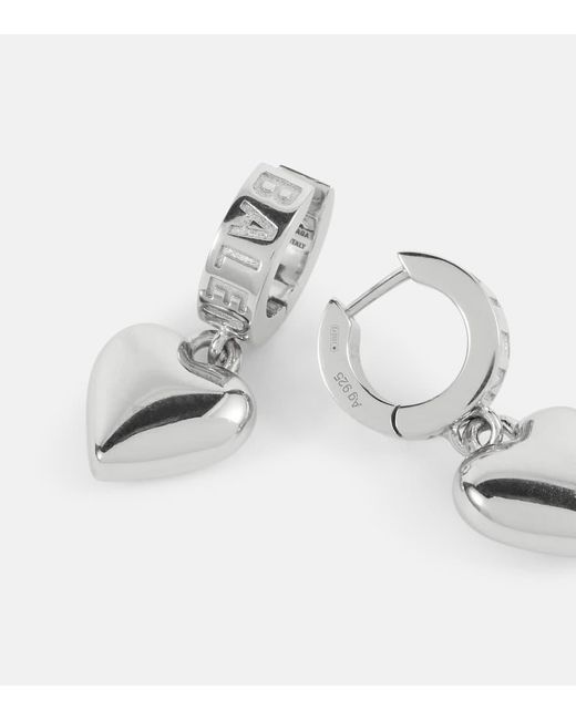Pendientes de aro de plata de ley con logo Balenciaga de color Metallic