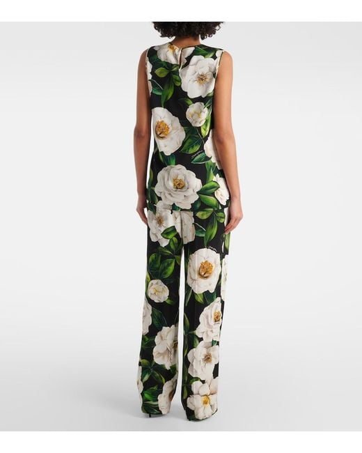 Dolce & Gabbana Green Floral Print Sleeveless Top