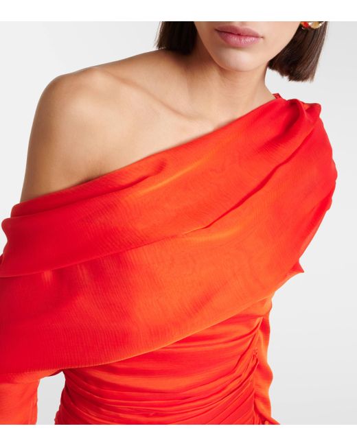 Saint Laurent Orange One-shoulder Ruched Silk Minidress