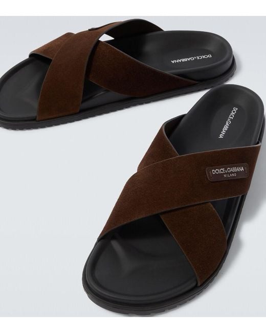 Dolce & Gabbana Brown Suede Slides for men
