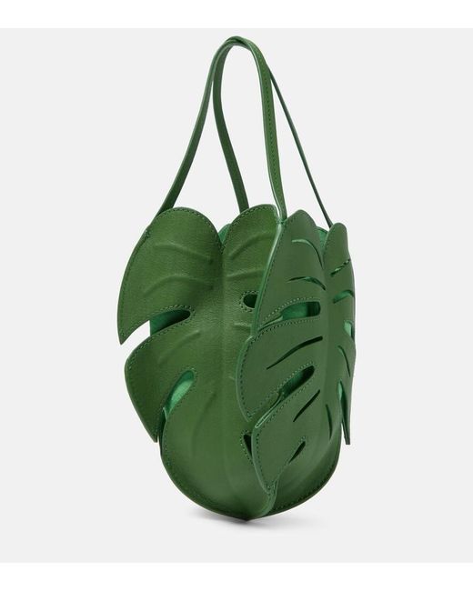 Staud Green Palm Mini Leather Tote Bag