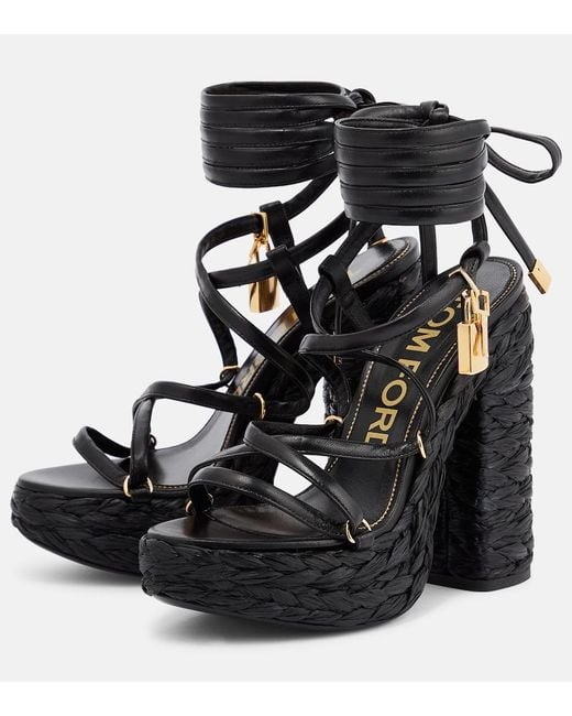 Tom Ford Black Rope Ankle-wrap Wedge Sandals