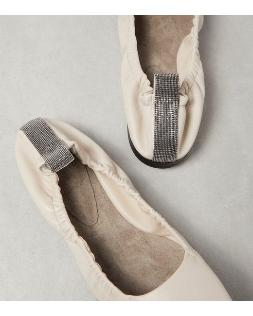 Brunello Cucinelli White Leather Ballet Flats