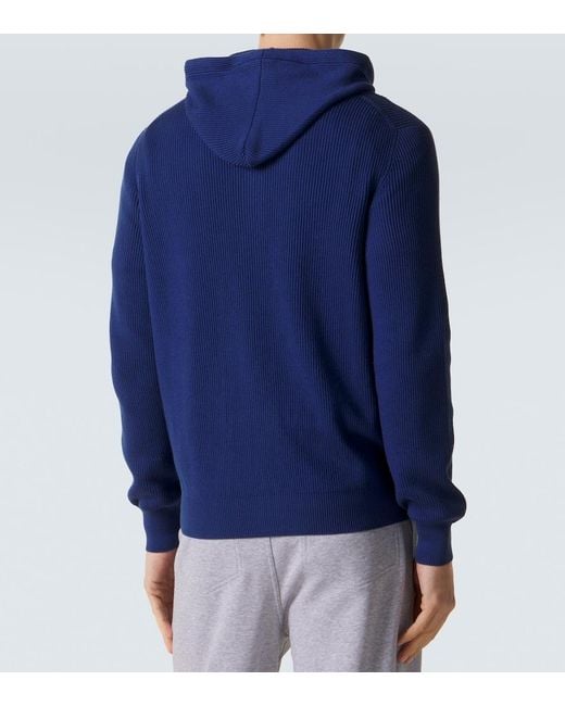 Brunello Cucinelli Blue Ribbed-Knit Cotton Zip-Up Hoodie for men