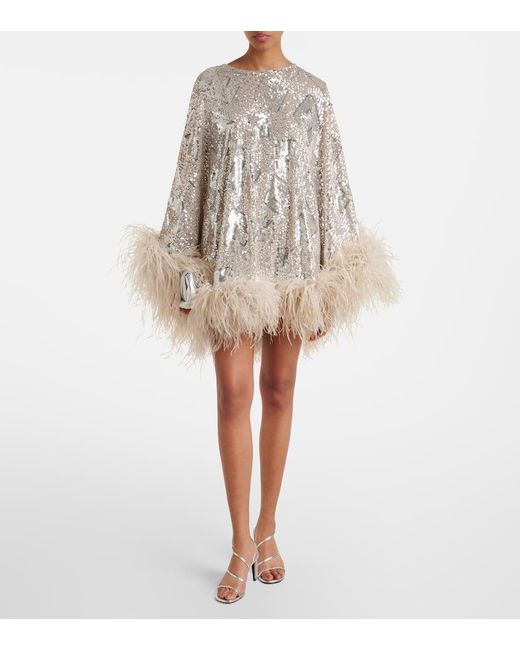 ‎Taller Marmo Natural Nassau Sequined Feather-Trimmed Cape