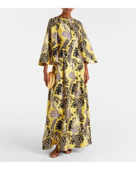 LaDoubleJ Metallic Belle Cutout Printed Silk Maxi Dress