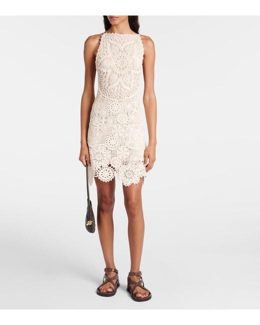 Staud Natural Mini Whimsy Crochet Cotton Minidress