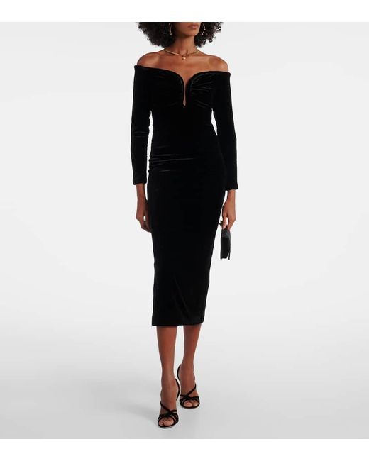 Roland Mouret Black Off-Shoulder-Midikleid Aus Samt