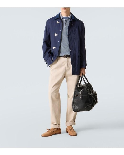 Brunello Cucinelli Blue Linen And Cotton Polo Shirt for men