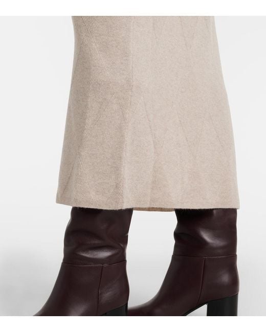 Max Mara Natural Salubre Argyle Cashmere Midi Skirt