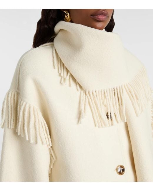 Totême  Natural Fringed Wool-Blend Scarf Jacket