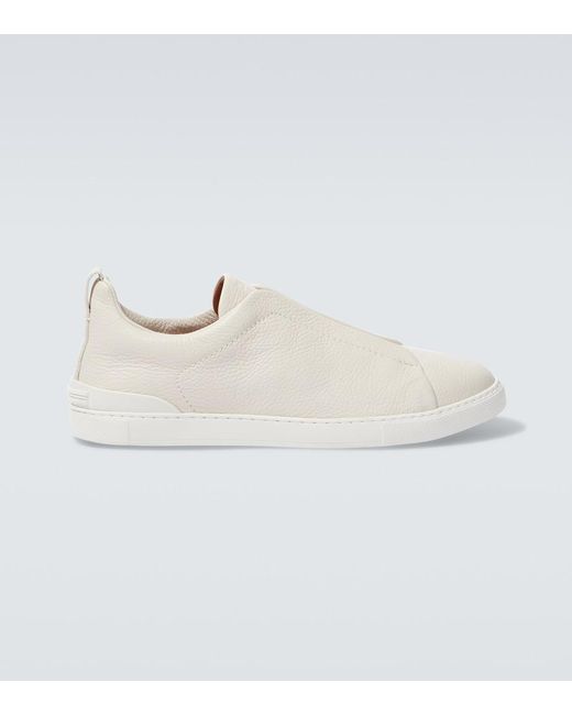 Zegna White Triple Stitch Leather Sneakers for men