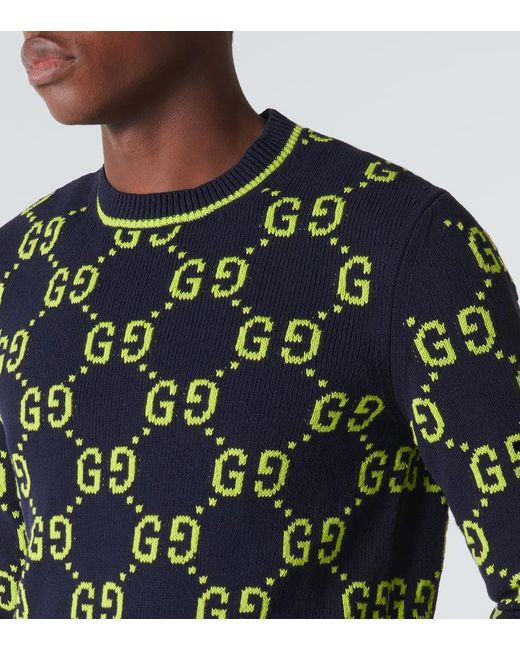 Pullover GG in jacquard di misto cotone di Gucci in Green da Uomo